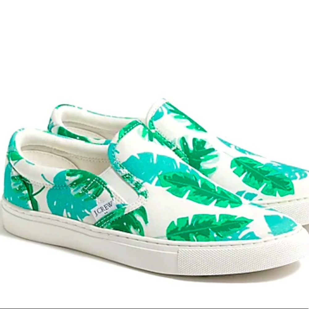 J Crew Canvas Tropical Palm Leaf Road Trip Chunky Slip On Sneaker